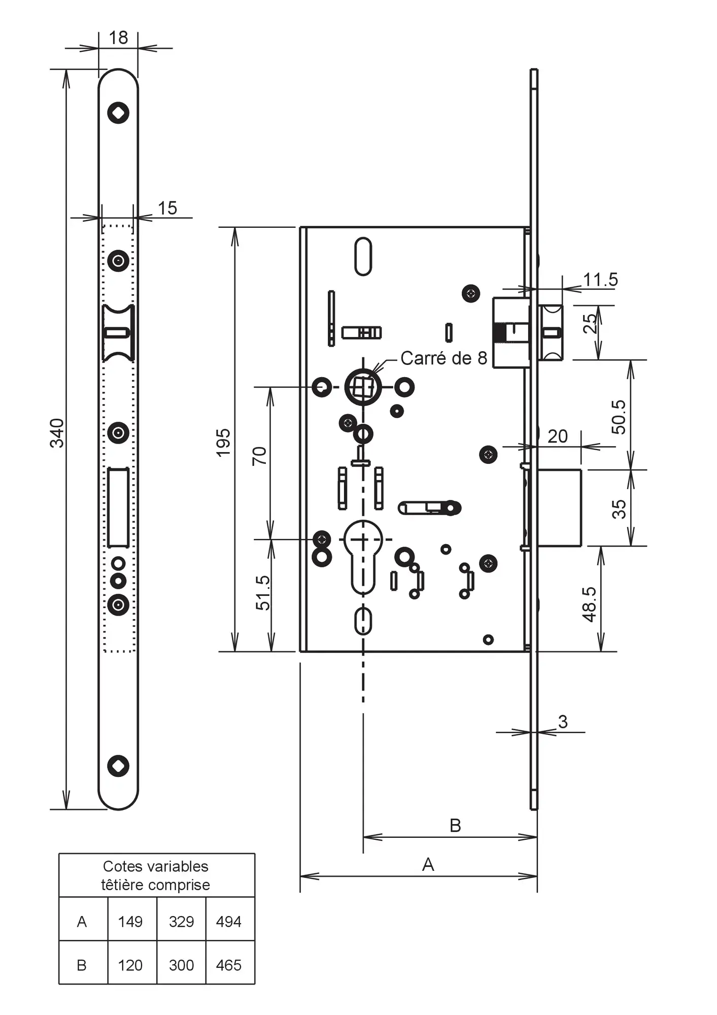 Centr'axe Pêne dormant et 1/2 tour - Wide Style Mortise Locks - DOM